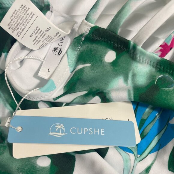 Cupshe Teal & Tropical Leaf Print High Waisted Bikini Set Sz L - New - Picture 7 of 11